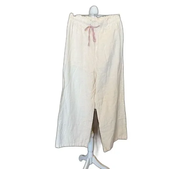 NWOT Grey Lab Ivory Linen Wide Leg Pants Size Small Paper Bag Waist - Picture 1 of 6